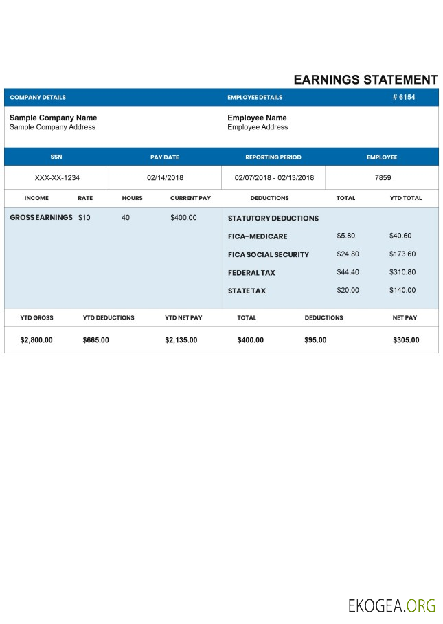 Modèle Word et PDF de bulletin de paie DARKBLUE